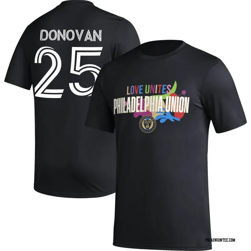 Men's Philadelphia Union ＃25 Chris Donovan Black Name & Number Love Unites T-Shirt