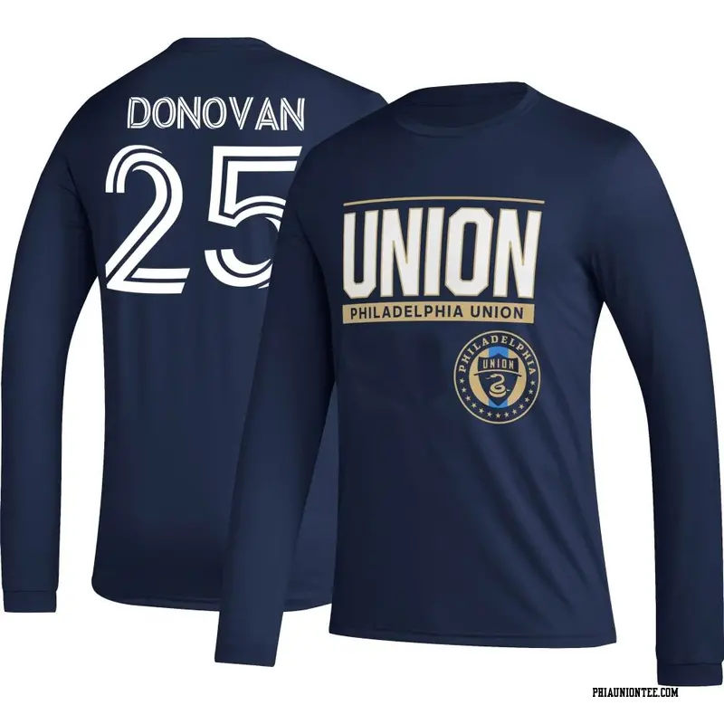 Men's Philadelphia Union ＃25 Chris Donovan Navy Name & Number Club Long Sleeve T-Shirt