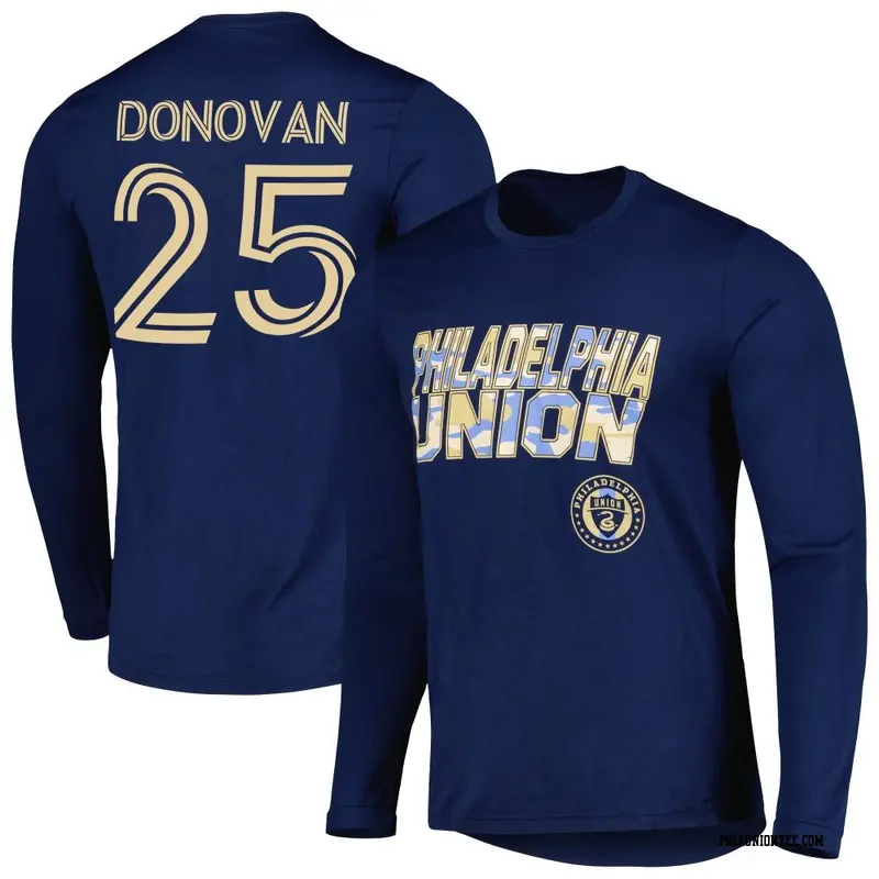 Men's Philadelphia Union ＃25 Chris Donovan Navy Name & Number Hook Long Sleeve T-Shirt