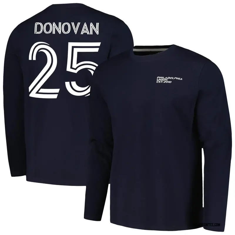 Men's Philadelphia Union ＃25 Chris Donovan Navy Name & Number Local Heavy Long Sleeve T-Shirt