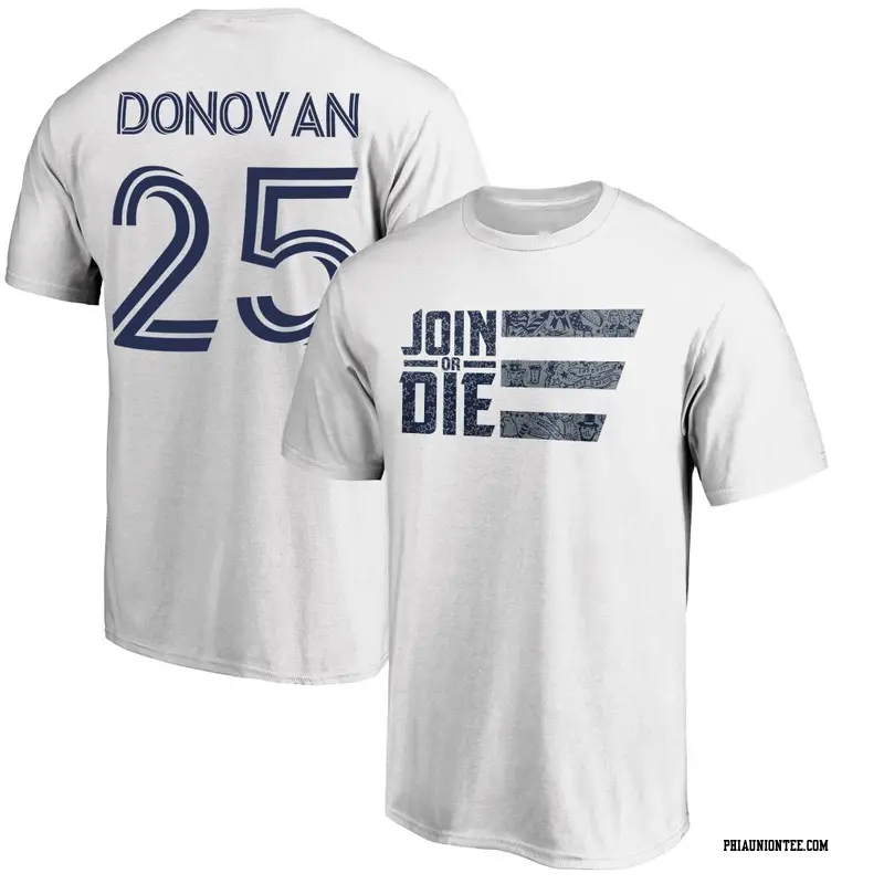 Men's Philadelphia Union ＃25 Chris Donovan White Name & Number Americana Patriotic Club T-Shirt