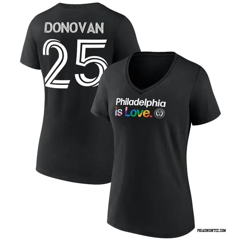 Women's Philadelphia Union ＃25 Chris Donovan Black Name & Number City Pride V-Neck T-Shirt